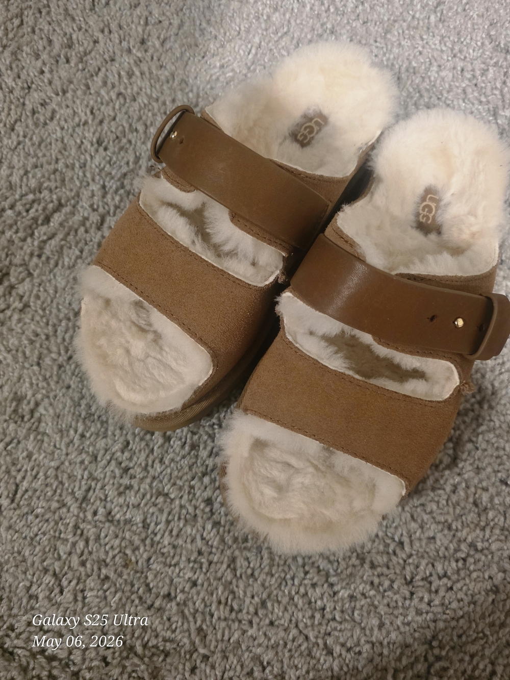 UGG Chestnut Suede Shearling Greenport Slide with Adjustable Strap - Picture 2 of 5